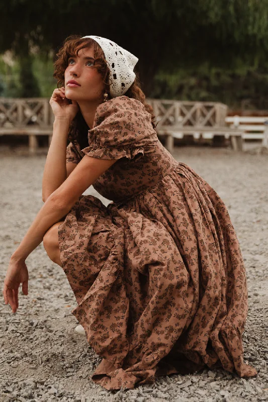 Flare dresses with adjustable straps for a customized fit -Coco Dress in Brown Floral Flare dresses with adjustable straps for a customized fit -Coco Dress in Brown Floral