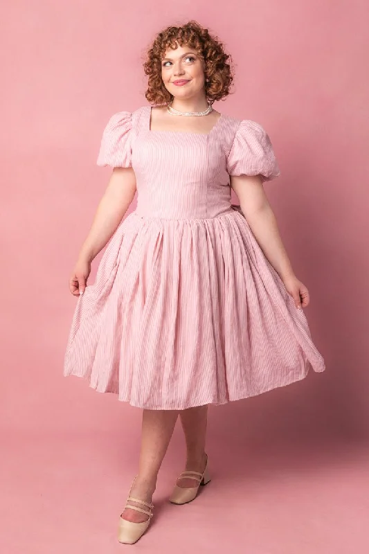 Flare dresses with crochet inserts for a vintage touch -Cupcake Dress in Pink Stripe