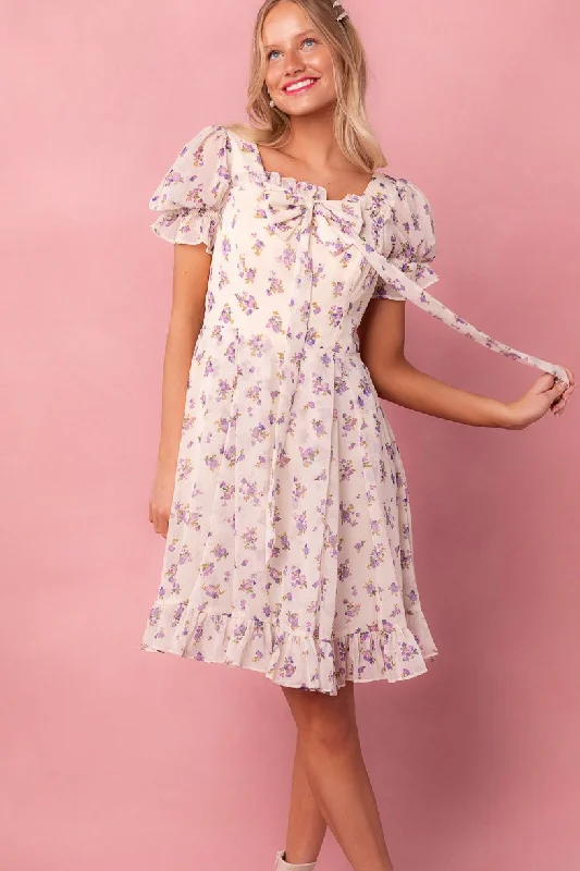 Short-sleeve flare dresses for warm days -Dolly Dress in Violet Rose