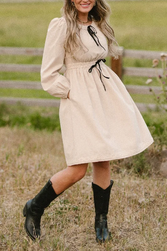 Flare dresses with front pockets for a casual look -Fallon Dress in Oatmeal
