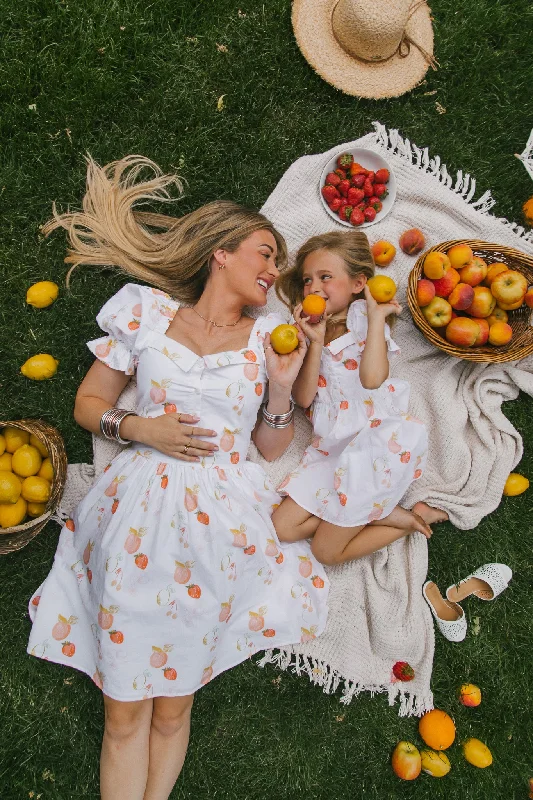 Flare dresses with back zippers for easy wear -Fruit Medley Dress