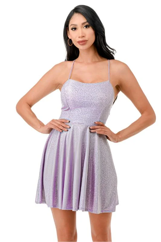 Flare dresses with side zippers for a sleek appearance -Glittered Fit N Flare Short Dress Flare dresses with side zippers for a sleek appearance -Glittered Fit N Flare Short Dress