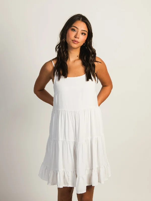 Black satin women's slip dress -HARLOW HARLOW TIERED LINED DRESS - WHITE