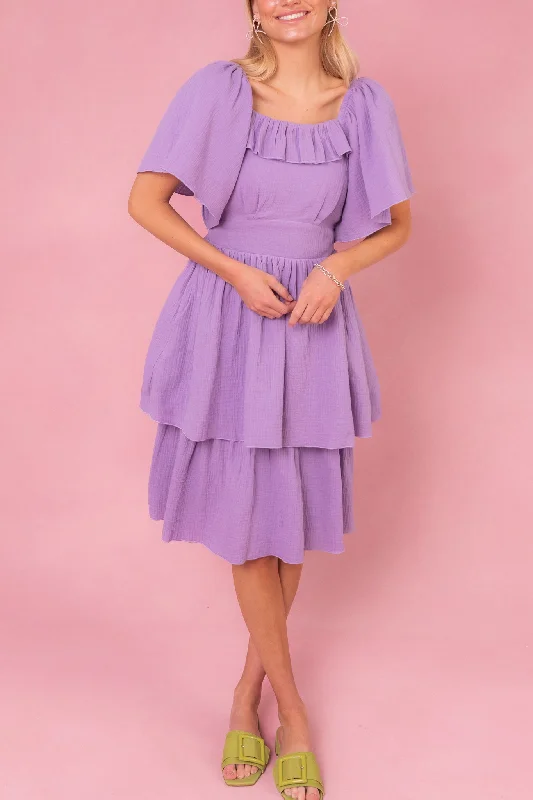 Flare dresses with scalloped edges for a delicate touch -Iris Dress in Lavender