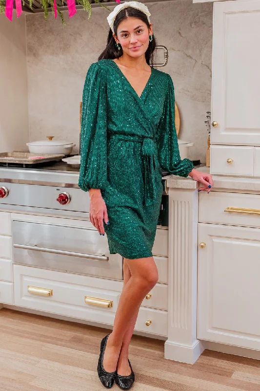 Flare dresses with puffed sleeves for a dramatic effect -Jagger Dress in Green Sequin Flare dresses with puffed sleeves for a dramatic effect -Jagger Dress in Green Sequin