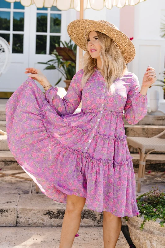 Flare dresses with eyelet lace for a feminine appeal -Lydia Dress in Pink Floral