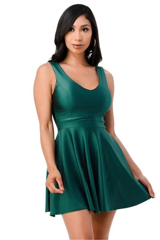 Flare dresses with back zippers for easy wear -Sleeveless Dalia Fit and Flared Tricot Dress Flare dresses with back zippers for easy wear -Sleeveless Dalia Fit and Flared Tricot Dress