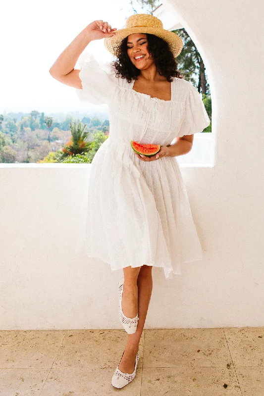 Flare dresses with tie-back designs for adjustable fit -Thea Eyelet Dress