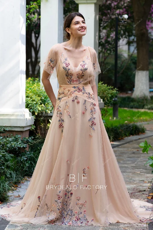 Midi-length flare dresses for a modest look -Boho Colored Flower Lace Fit and Flare Spring Fall Wedding Dress Midi-length flare dresses for a modest look -Boho Colored Flower Lace Fit and Flare Spring Fall Wedding Dress