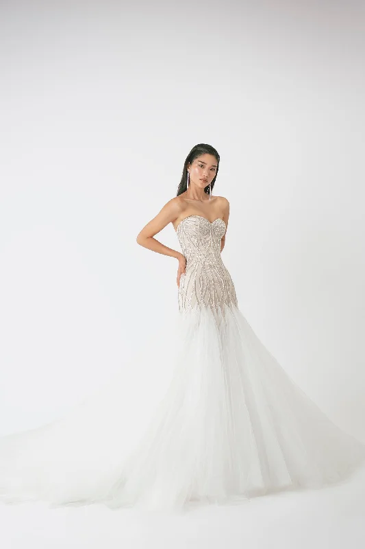 Summer flare dresses with breathable fabrics -Romantic Tulle Sparkly Fit-and-Flare Wedding Dress