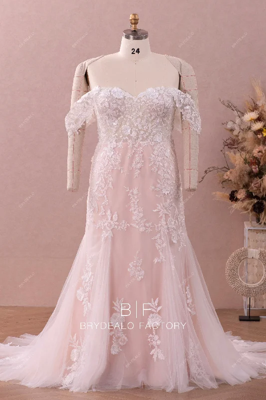 Long-sleeve flare dresses for cooler weather -Off Shoulder Lace Tulle Fit Flare Wedding Dress Long-sleeve flare dresses for cooler weather -Off Shoulder Lace Tulle Fit Flare Wedding Dress