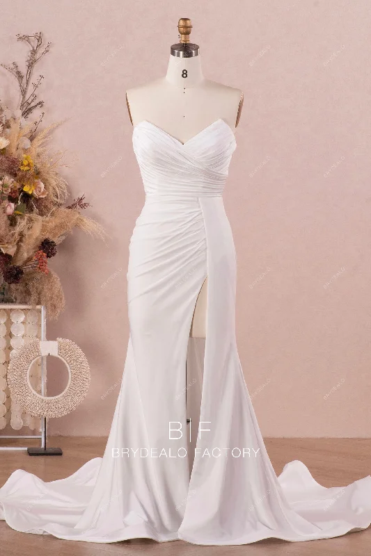Flare dresses with cap sleeves for a modest style -Sexy Slit Fit and Flare V-neck Stretchy Casual Wedding Gown Flare dresses with cap sleeves for a modest style -Sexy Slit Fit and Flare V-neck Stretchy Casual Wedding Gown