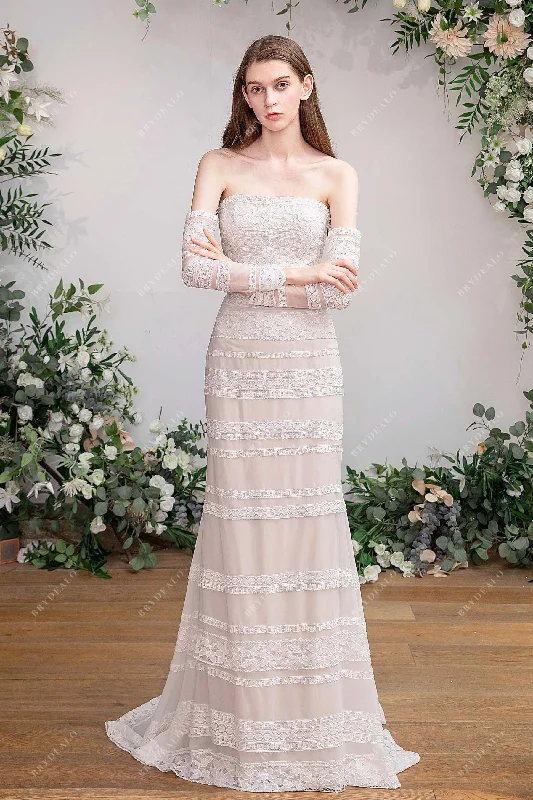 Belted flare dresses for a defined waistline -Summer Fit and Flare Wedding Dress with Removable Lace Sleeves Belted flare dresses for a defined waistline -Summer Fit and Flare Wedding Dress with Removable Lace Sleeves