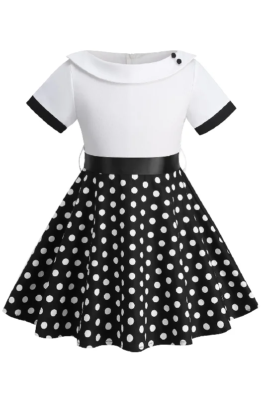 Flare dresses with tie-back designs for adjustable fit -Bateau Col Pois Blanc Vintage Robes Fille Flare dresses with tie-back designs for adjustable fit -Bateau Col Pois Blanc Vintage Robes Fille