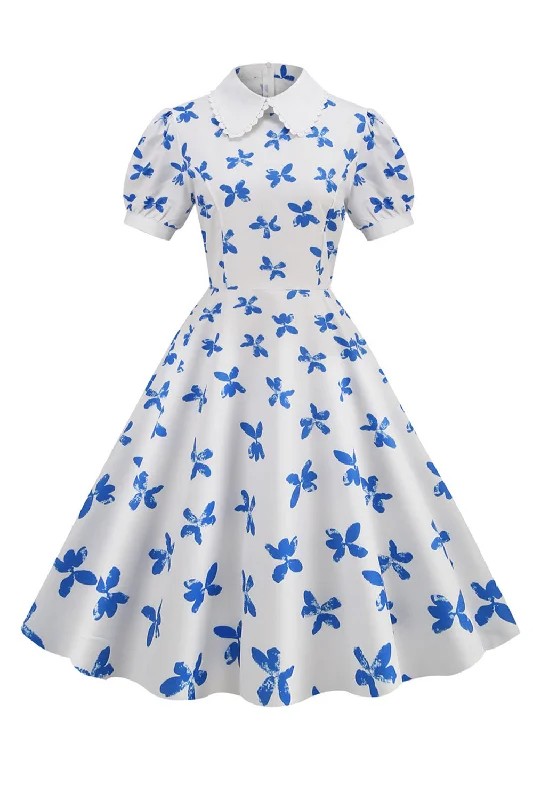 Flare dresses with halter tops for a chic appearance -Blanc Imprimé Manches Courtes Vinrage Robe Flare dresses with halter tops for a chic appearance -Blanc Imprimé Manches Courtes Vinrage Robe
