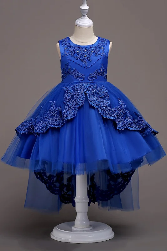 Flare dresses with scalloped edges for a delicate touch -Bleu foncé Haute Basse Appliques Robes Filles Flare dresses with scalloped edges for a delicate touch -Bleu foncé Haute Basse Appliques Robes Filles