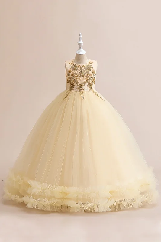Flare dresses with pockets for added convenience -Champagne Tulle Une ligne Robe fille avec broderie Flare dresses with pockets for added convenience -Champagne Tulle Une ligne Robe fille avec broderie