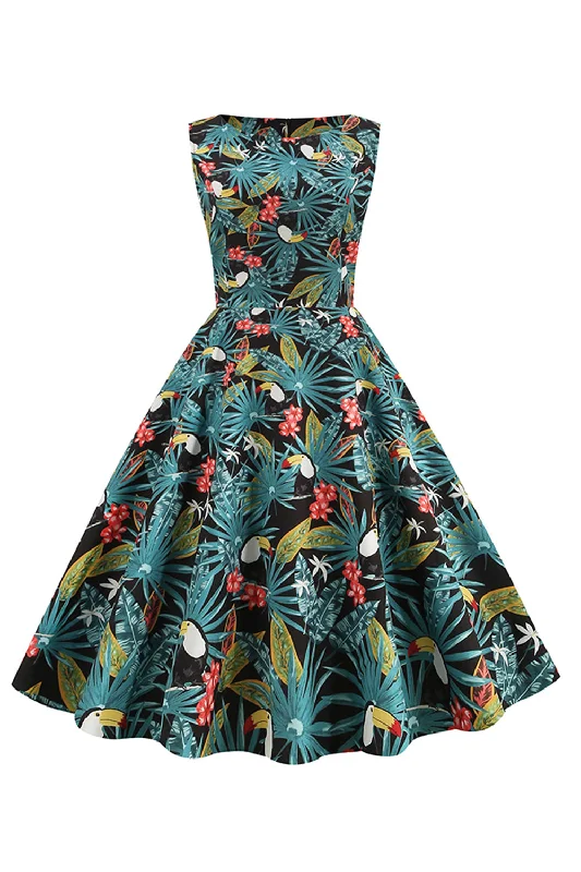 Flare dresses with ruffle accents for a playful look -Feuilles vertes Imprimée Vintage 1950s Robe Flare dresses with ruffle accents for a playful look -Feuilles vertes Imprimée Vintage 1950s Robe