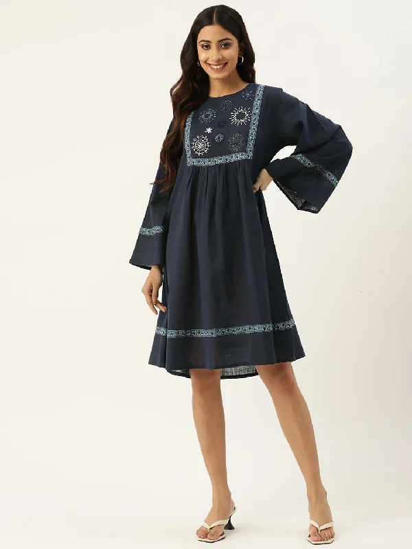 Belted flare dresses for a defined waistline -Floral Embroidered Flared Sleeves Ethnic Dress Belted flare dresses for a defined waistline -Floral Embroidered Flared Sleeves Ethnic Dress