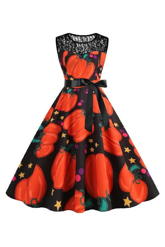 Flare dresses with geometric prints for a contemporary look -Halloween Pumpkin Imprimé Orange Robe Vintage Flare dresses with geometric prints for a contemporary look -Halloween Pumpkin Imprimé Orange Robe Vintage