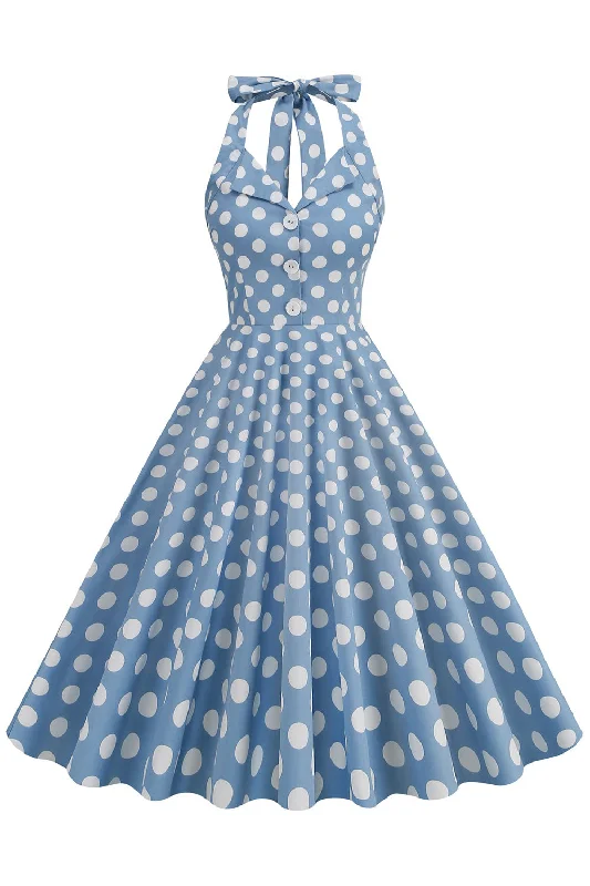 Flare dresses with floral embroidery for a delicate touch -Hepburn Style Pois Bleu 1950s Robe Flare dresses with floral embroidery for a delicate touch -Hepburn Style Pois Bleu 1950s Robe