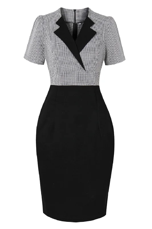 Flare dresses with floral patterns -Noir Col Col Plaid Vintage 1950s Robe