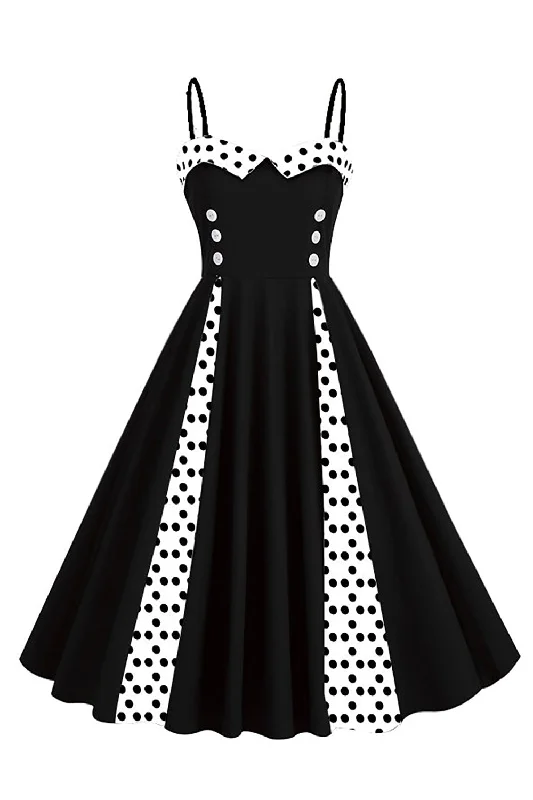 Flare dresses with padded shoulders for a structured look -Polka Dots Black Swing 1950s Robe sans manches Flare dresses with padded shoulders for a structured look -Polka Dots Black Swing 1950s Robe sans manches