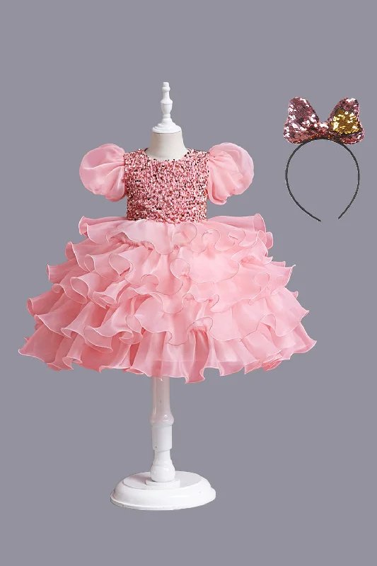 Flare dresses with geometric prints for a contemporary look -Manches bouffantes Rose Pailletée Filles Robes avec nœud Flare dresses with geometric prints for a contemporary look -Manches bouffantes Rose Pailletée Filles Robes avec nœud
