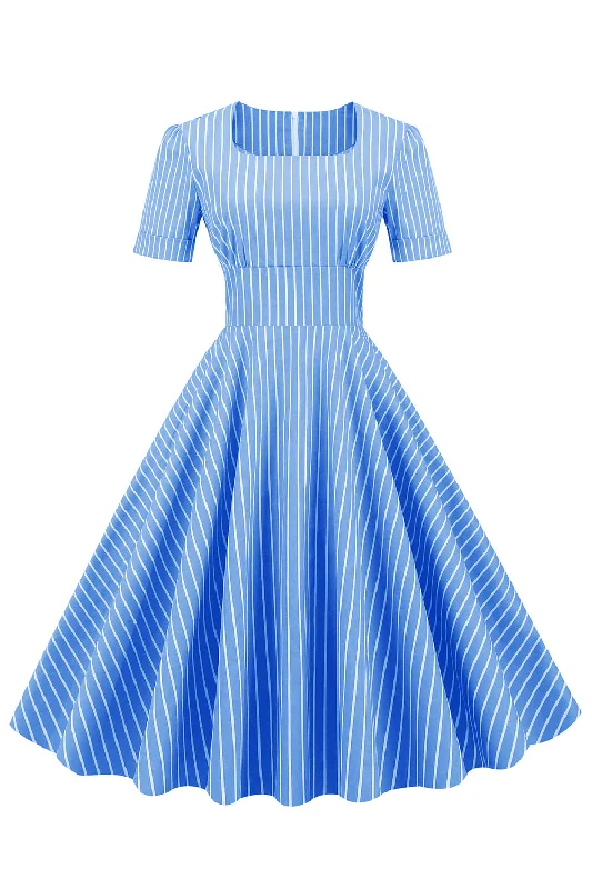 Flare dresses with pleated skirts for added texture -Rayures Manches Courtes 50s Swing Robe Flare dresses with pleated skirts for added texture -Rayures Manches Courtes 50s Swing Robe