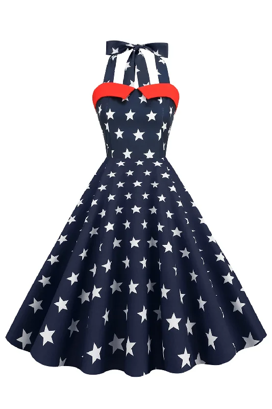 A-line flare dresses for a classic appearance -Retro Style Halter Navy Robe Vintage A-line flare dresses for a classic appearance -Retro Style Halter Navy Robe Vintage