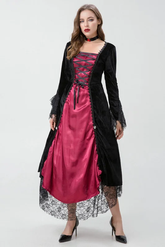 Red flare dresses for special occasions -Robe d’Halloween gothique bourguignonne avec dentelle Criss Cross Red flare dresses for special occasions -Robe d’Halloween gothique bourguignonne avec dentelle Criss Cross