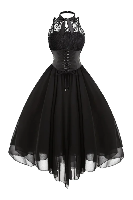 Flare dresses with geometric prints for a contemporary look -Robe d’Halloween vintage en mousseline noire Flare dresses with geometric prints for a contemporary look -Robe d’Halloween vintage en mousseline noire
