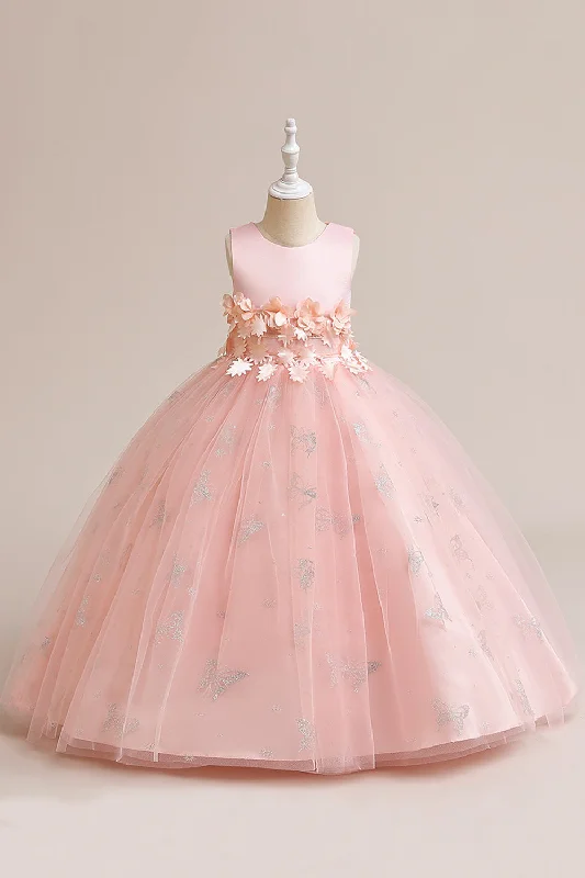 Flare dresses with crossover designs for a stylish twist -Robe fille sans manches en tulle rose avec appliques Flare dresses with crossover designs for a stylish twist -Robe fille sans manches en tulle rose avec appliques