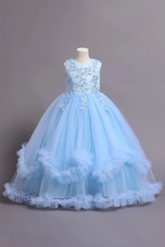 Flare dresses with gingham checks for a classic appearance -Robes de filles bleues perlées de tulle avec appliques Flare dresses with gingham checks for a classic appearance -Robes de filles bleues perlées de tulle avec appliques