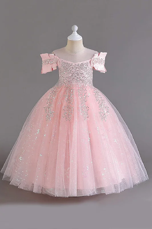 Flare dresses with tie-dye effects for a bohemian style -Rose de l’épaule Une ligne de fleur Robe de fille avec nœud Flare dresses with tie-dye effects for a bohemian style -Rose de l’épaule Une ligne de fleur Robe de fille avec nœud