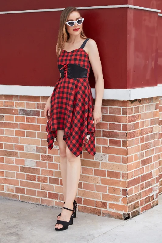 Flare dresses with tiered skirts for added volume -Rouge &Noir Plaid Vintage Robe