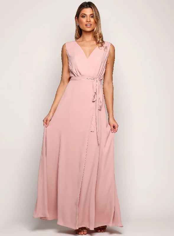 Flare dresses with chiffon overlays for a light and airy look -Sleeveless Wrap Flare Maxi - Rose Pink - size 6 Flare dresses with chiffon overlays for a light and airy look -Sleeveless Wrap Flare Maxi - Rose Pink - size 6