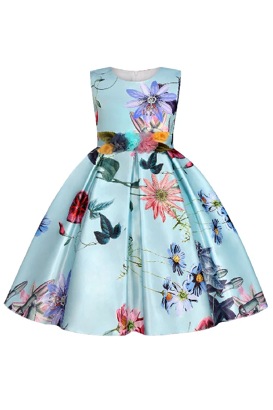 Flare dresses with ruched sides for a slimming effect -Une ligne Bijou Col Bleu Clair Imprimé Robe Fille Flare dresses with ruched sides for a slimming effect -Une ligne Bijou Col Bleu Clair Imprimé Robe Fille