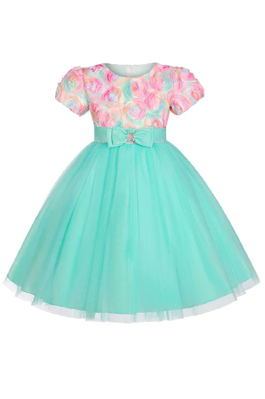 Flare dresses with removable belts for versatile styling -Une ligne Bijou Col Tulle Vert Robe Fille Flare dresses with removable belts for versatile styling -Une ligne Bijou Col Tulle Vert Robe Fille