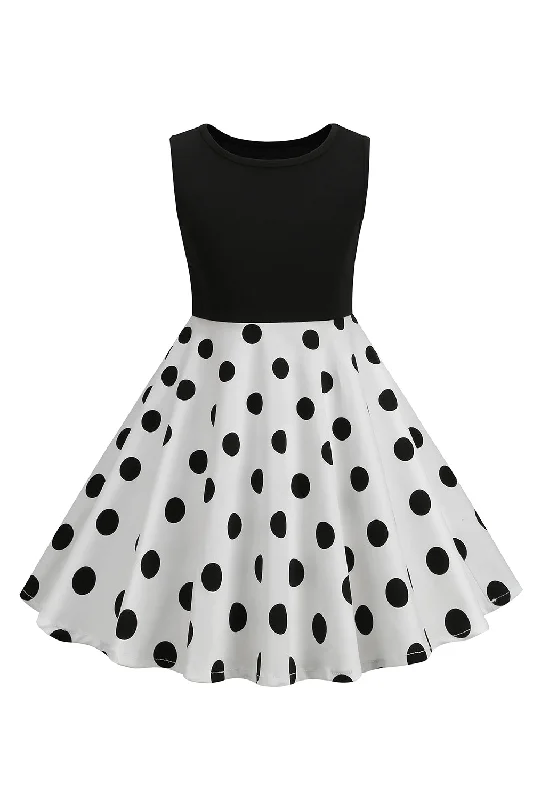 Flare dresses with off-shoulder designs for a romantic look -Pois blancs Robes Vintage Fille Sans Manches Flare dresses with off-shoulder designs for a romantic look -Pois blancs Robes Vintage Fille Sans Manches