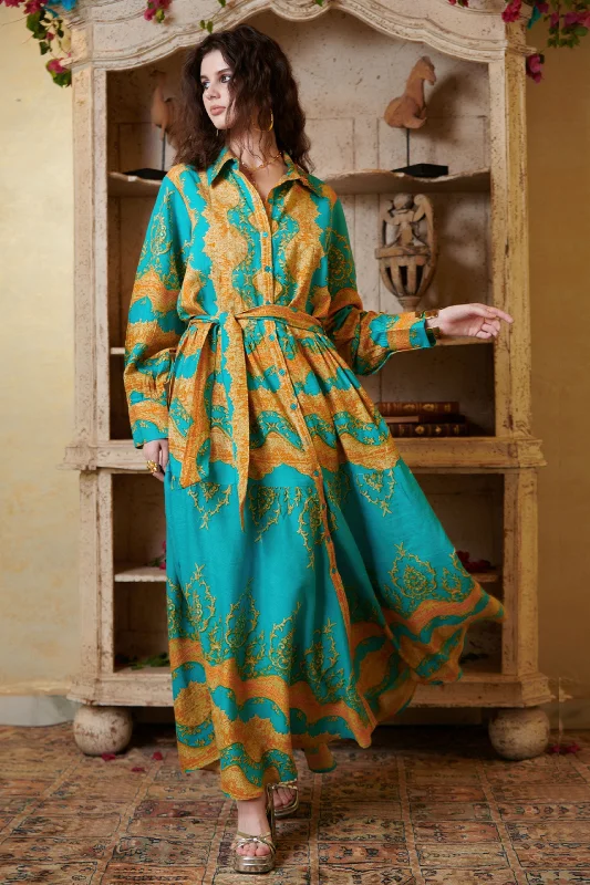 Maxi flare dresses for a dramatic flair -Flare Maxi Shirt Dress