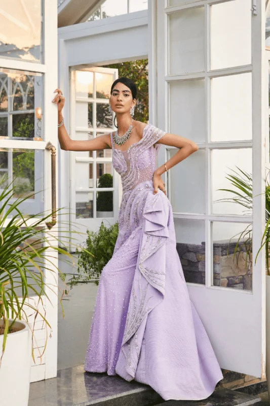 Summer flare dresses with breathable fabrics -Embelished Flare Peplum Gown
