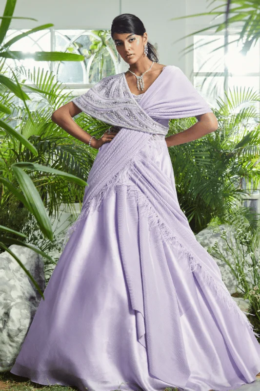Long-sleeve flare dresses for cooler weather -One Shoulder Flare Gown