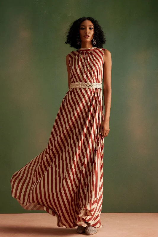 Flare dresses with pockets for added convenience -Red Block Printed Flared Dress