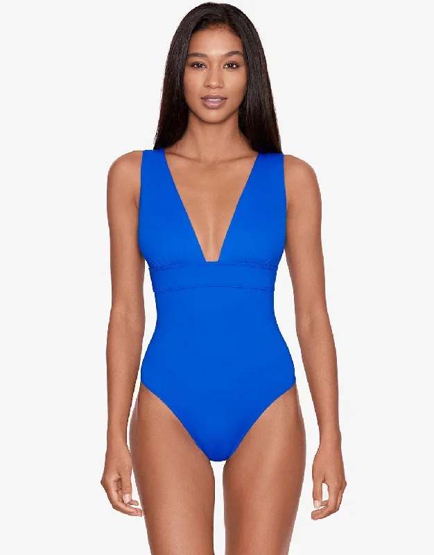 Beach Club Solids Modern V Neck Swimsuit - Royal Blue