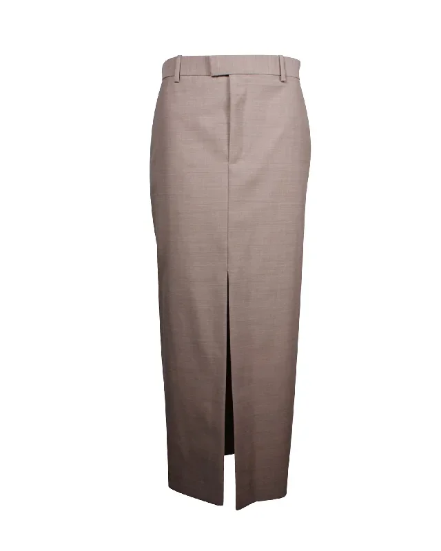 Bottega Veneta High-Waisted Front-Split Long Skirt In Brown Wool