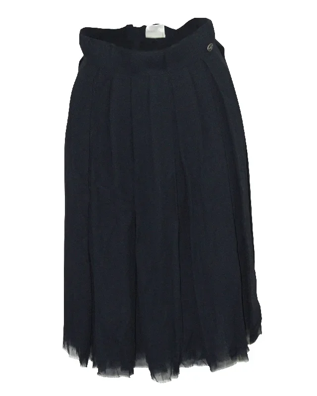 Chanel Pleated Skirt in Navy Blue Silk