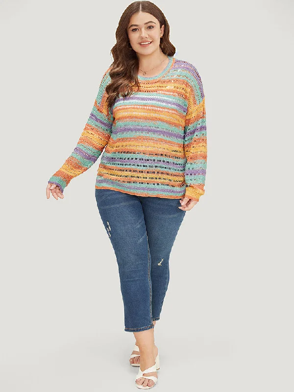 contrast-striped-cut-out-ombre-pullover