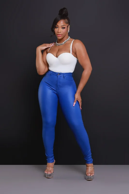 Curve You Faux Leather High Rise Pants - Royal Blue