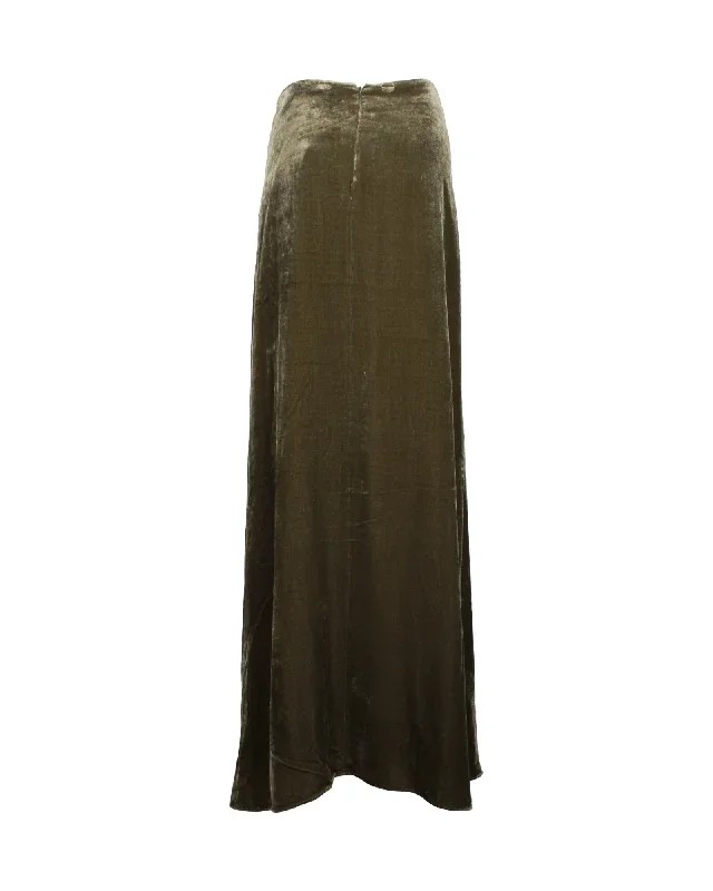 Etro Maxi Skirt in Olive Green Velvet